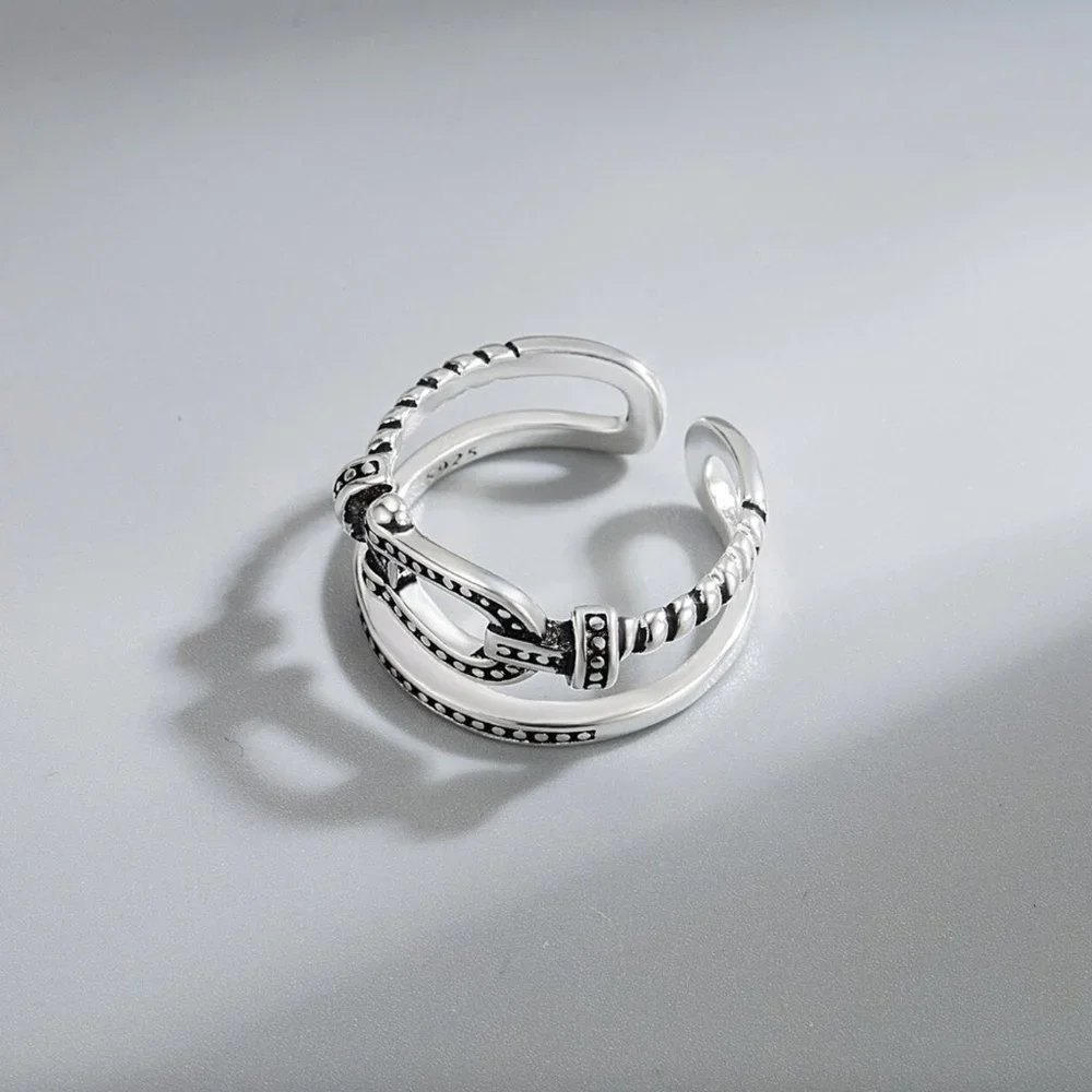 Minimalist 925 Sterling Silver Chunky Belt Buckle Ring Vintage Silver Ring - Picture 4 of 5